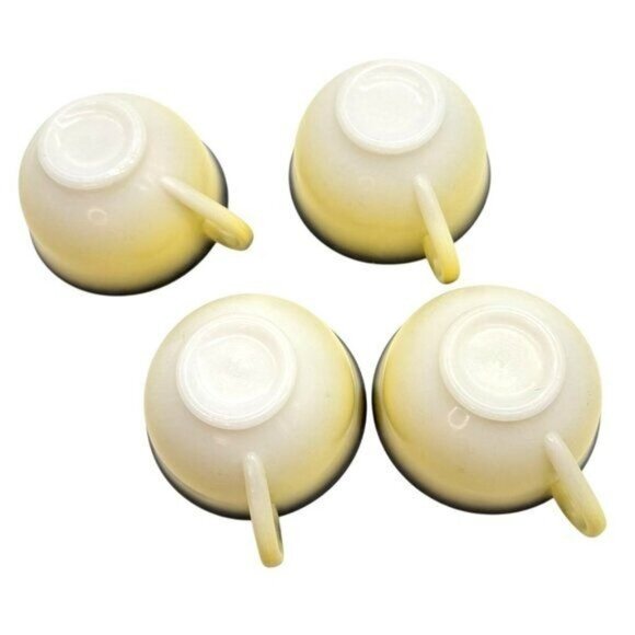 VINTAGE HAZEL ATLAS TEA CUPS SET OF 4 OVIDE INFORMAL PATTERN YELLOW BLACK 1950s - Picture 3 of 4